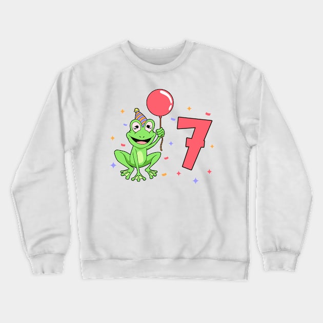 I am 7 with frog - kids birthday 7 years old Crewneck Sweatshirt by Modern Medieval Design